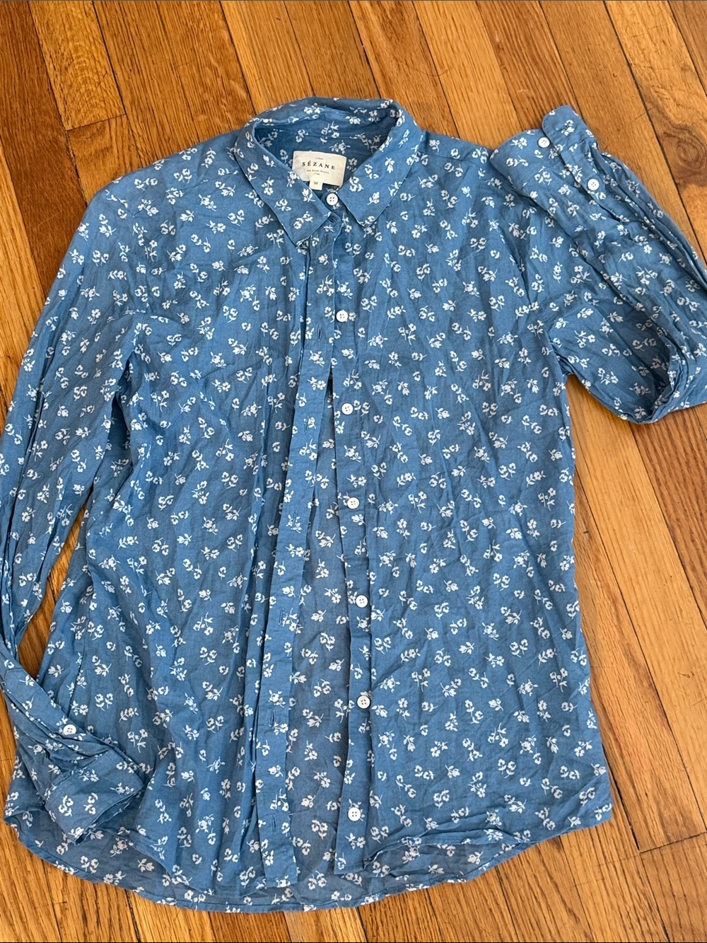 Sezane Anne Burton down Shirt blouse Blue mini Floral Size 36 (4) fall